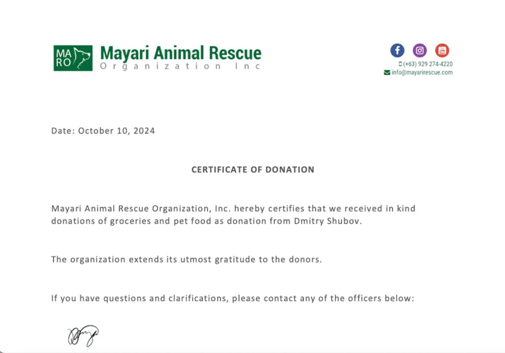 Donation Certificate.